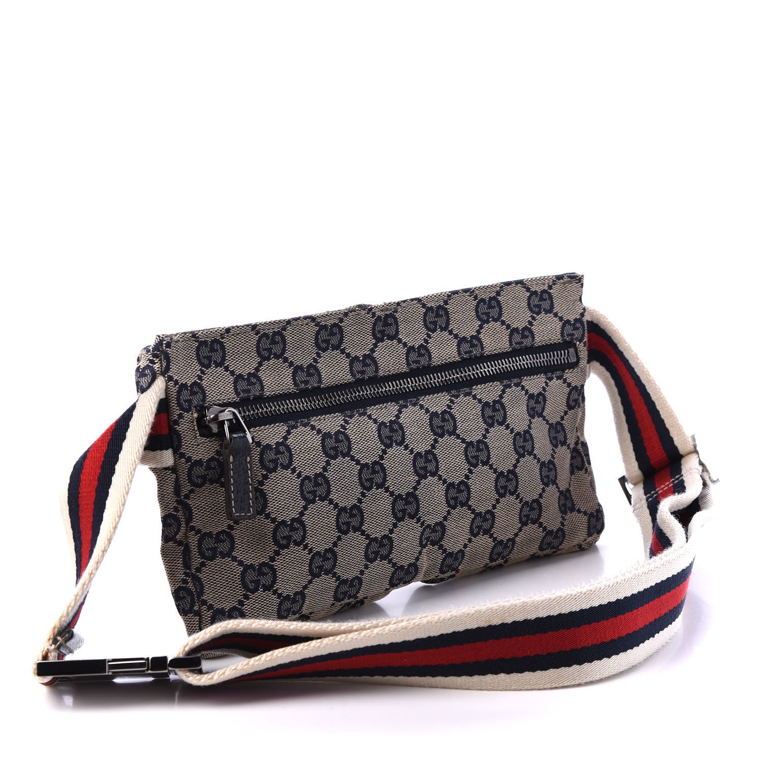 Gucci GG Monogram Web Double Pocket Belt Bag Navy 2 of 8