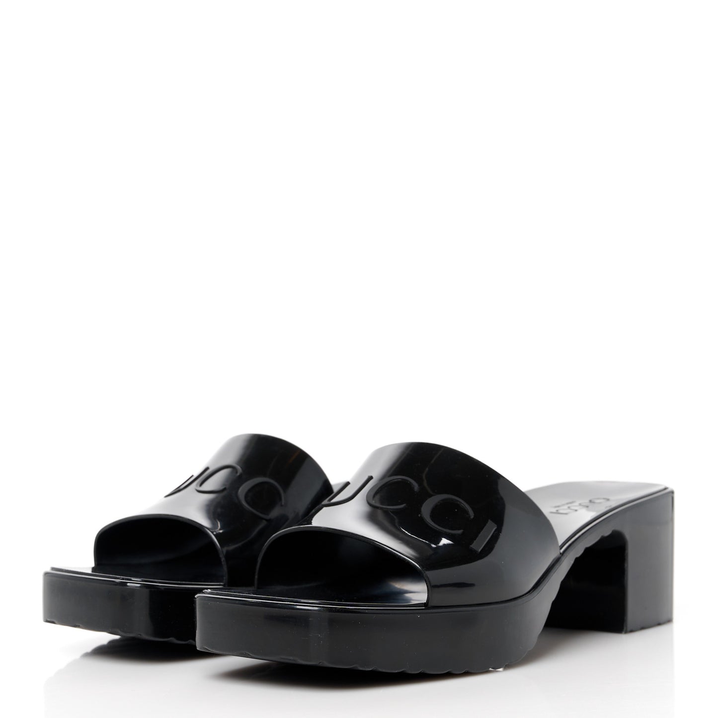 Rubber Gucci Logo Womens Platform 20/60mm Slide Sandals 38 Black