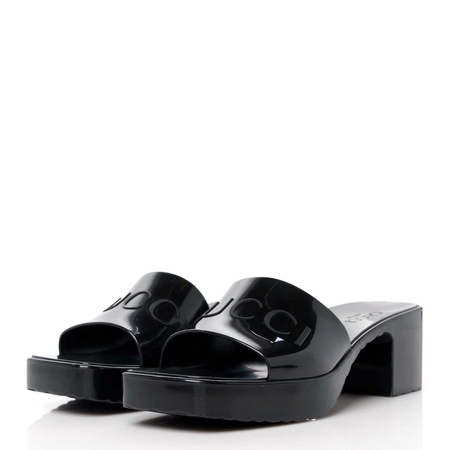 Gucci Rubber Gucci Logo Womens Platform 20/60mm Slide Sandals 38 Black 3 of 9