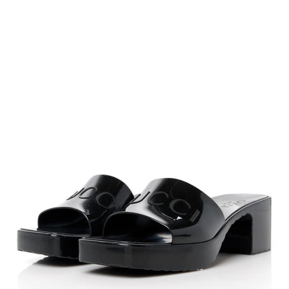 Gucci Rubber Gucci Logo Womens Platform 20/60mm Slide Sandals 38 Black 3 of 9