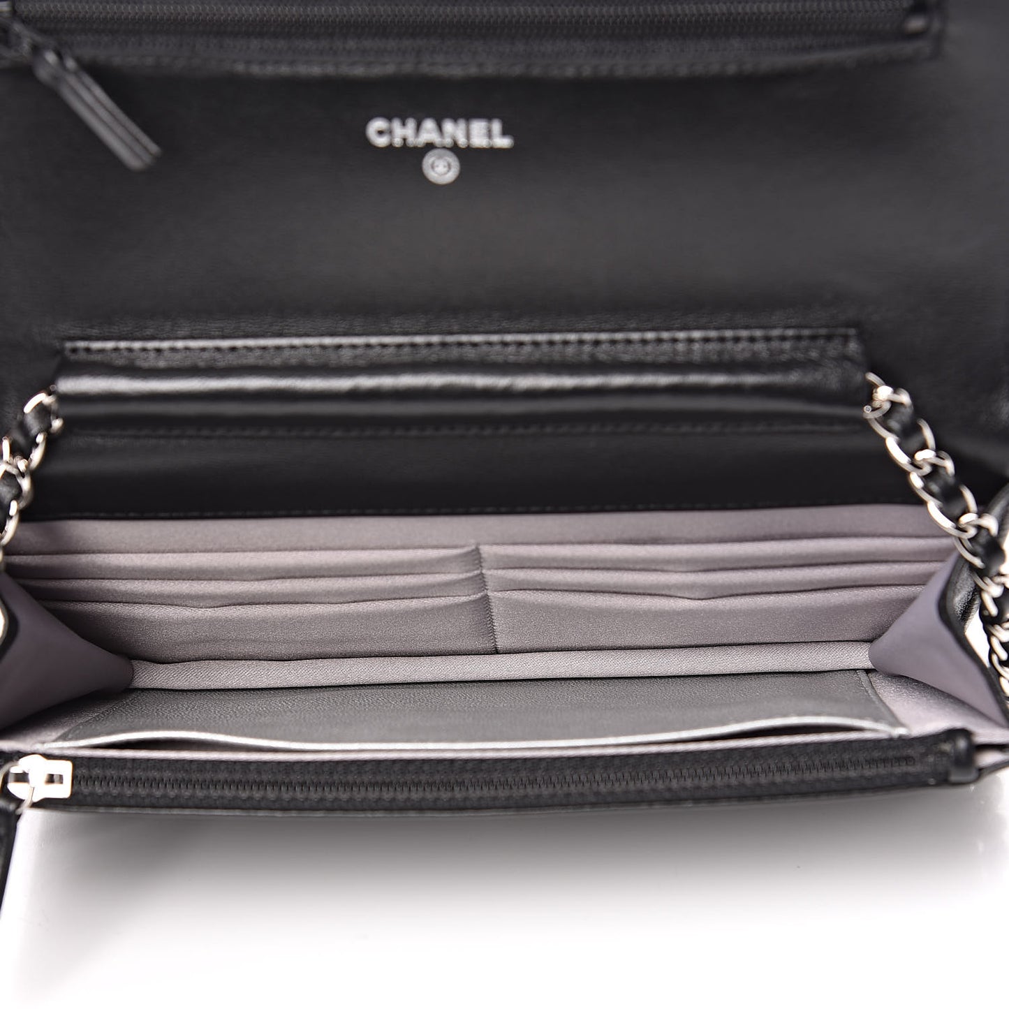 Lambskin Camellia Embossed Wallet on Chain WOC Black