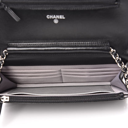 Chanel Lambskin Camellia Embossed Wallet on Chain WOC Black 5 of 15