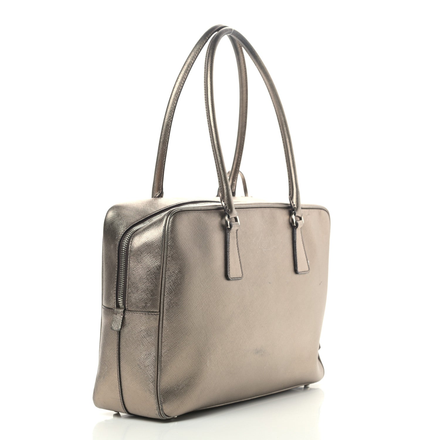 Prada Metallic Saffiano Lux Bowler Pirite 3 of 18