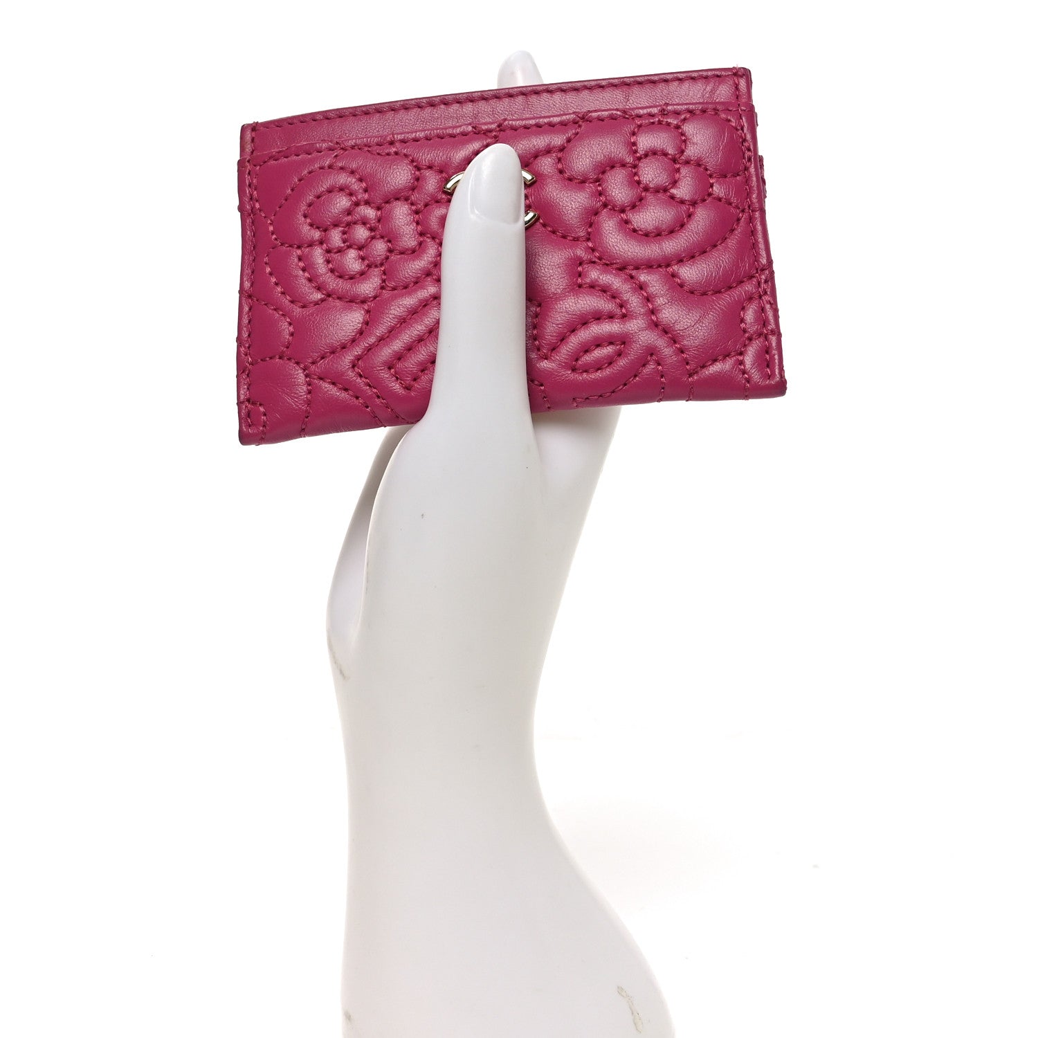 Chanel Lambskin Camellia Embossed Card Holder Fuchsia 2 of 7