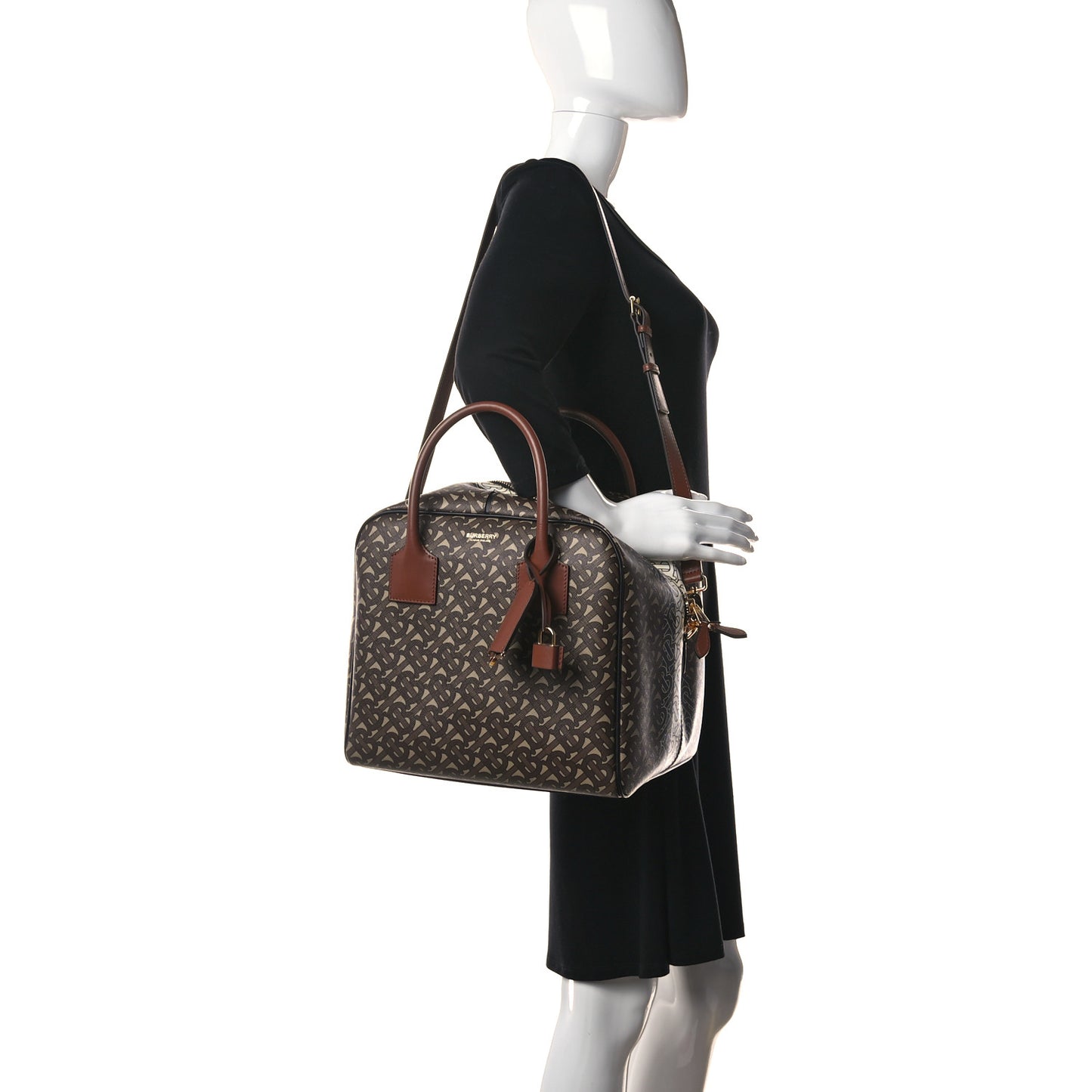 E-canvas Monogram Stripe Medium Cube Bowling Bag Bridle Brown