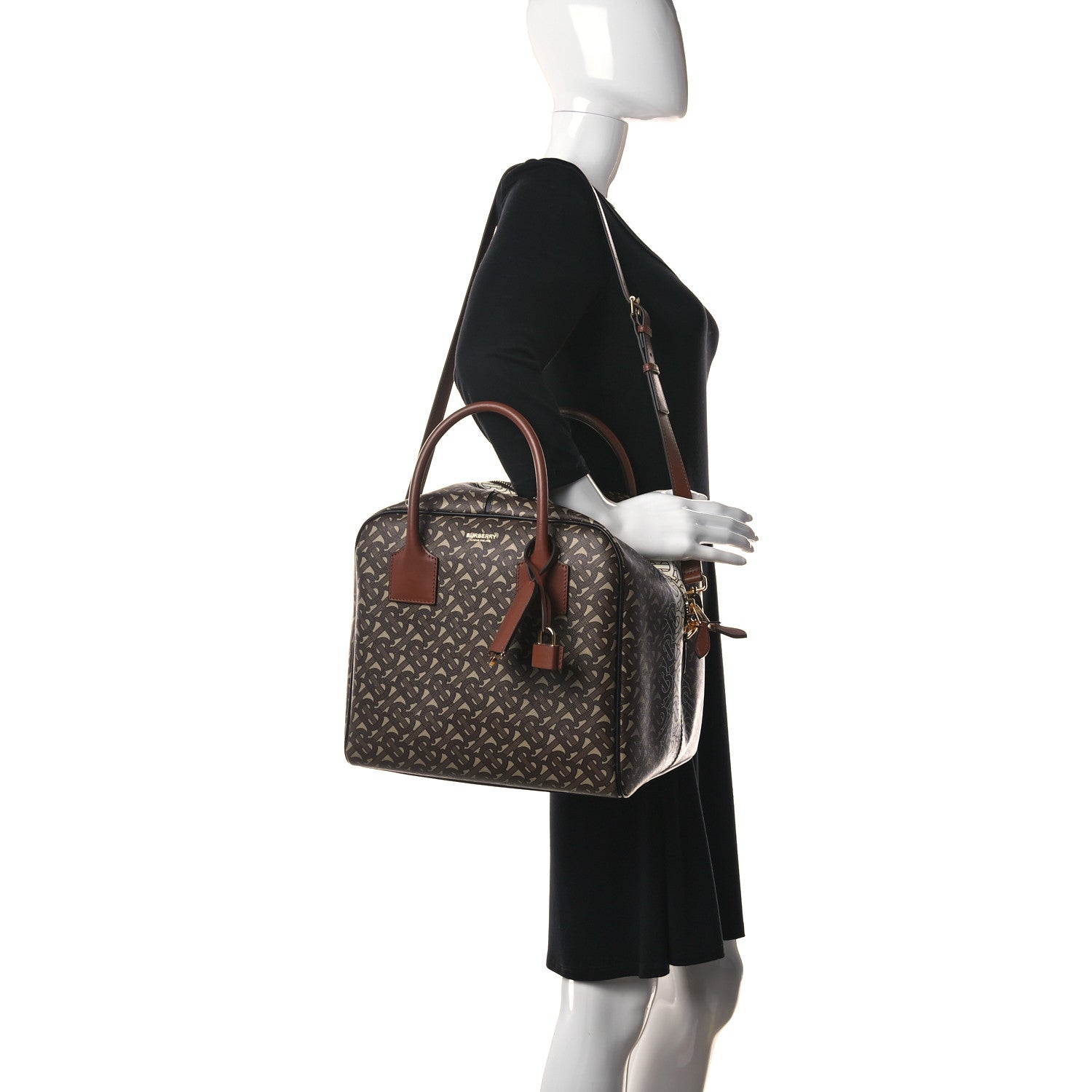 Burberry E-canvas Monogram Stripe Medium Cube Bowling Bag Bridle Brown 2 of 11
