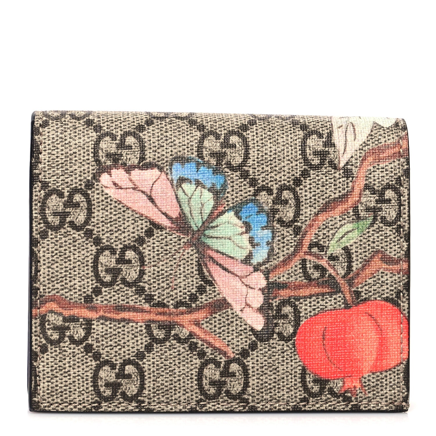 Gucci GG Supreme Monogram Tian Card Case Beige Multicolor Red 1 of 7
