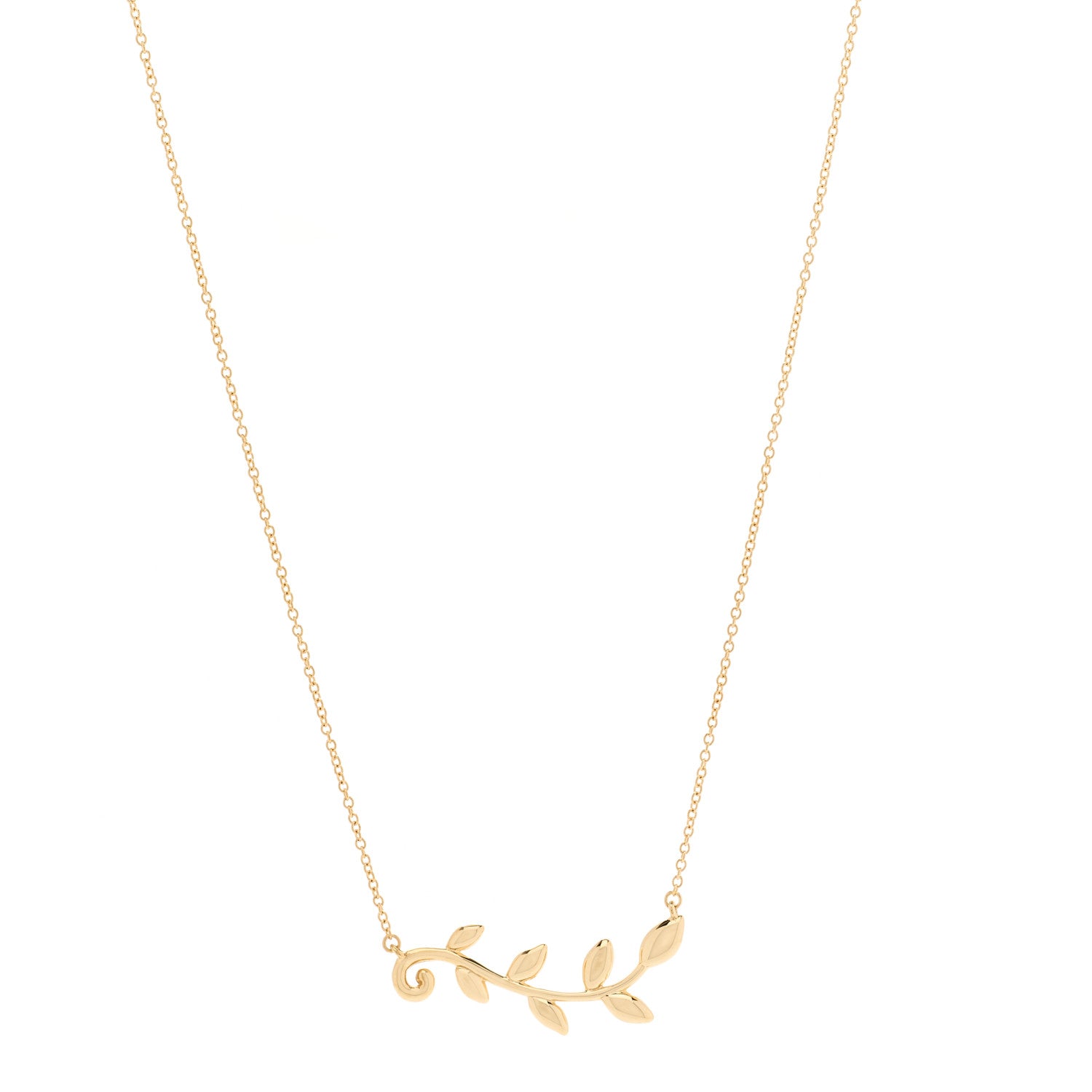 Tiffany 18K Yellow Gold Paloma Picasso Olive Leaf Vine Pendant Necklace 1 of 6