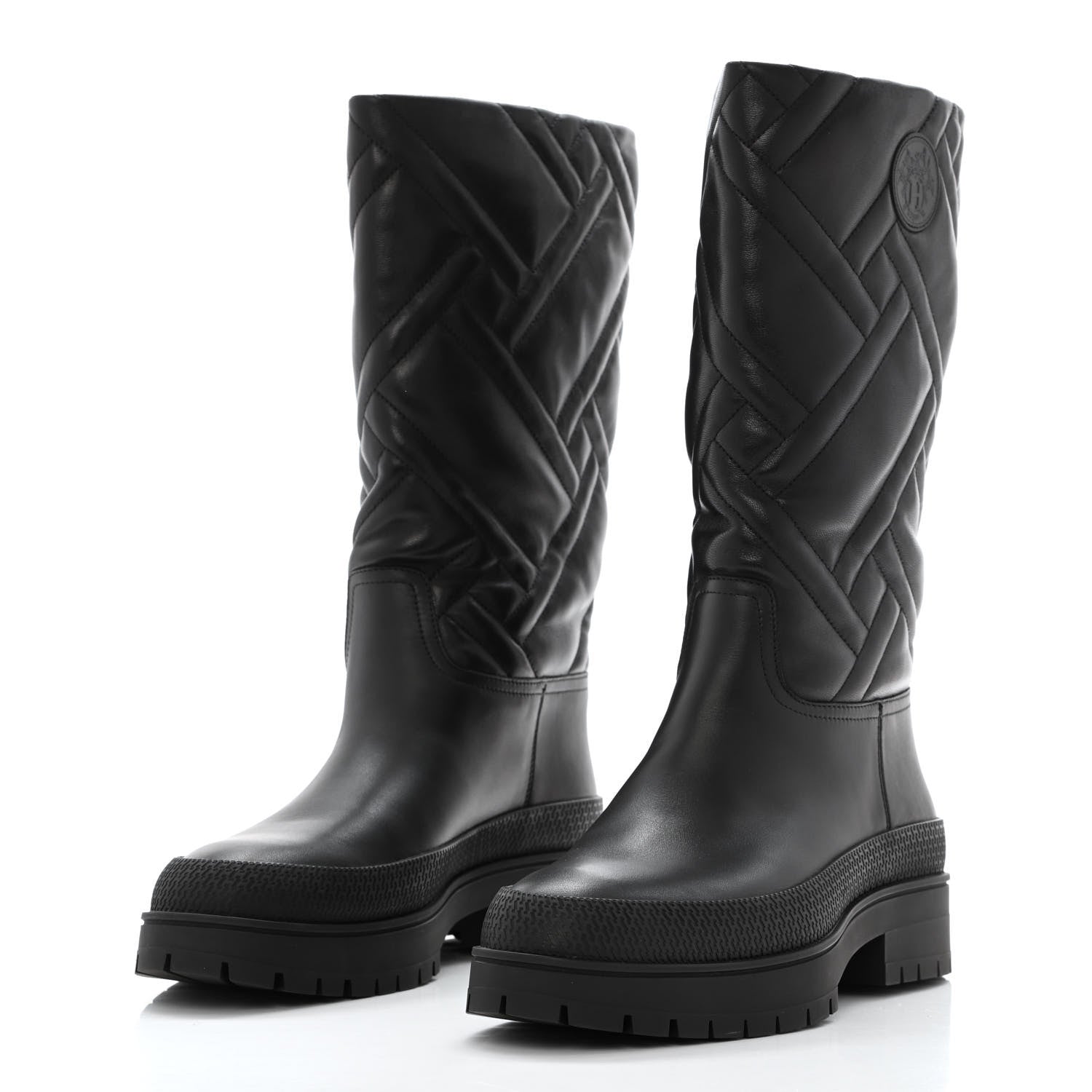 Hermes Suede Goatskin Quilted Fuji Boots 37 Black 3 of 9