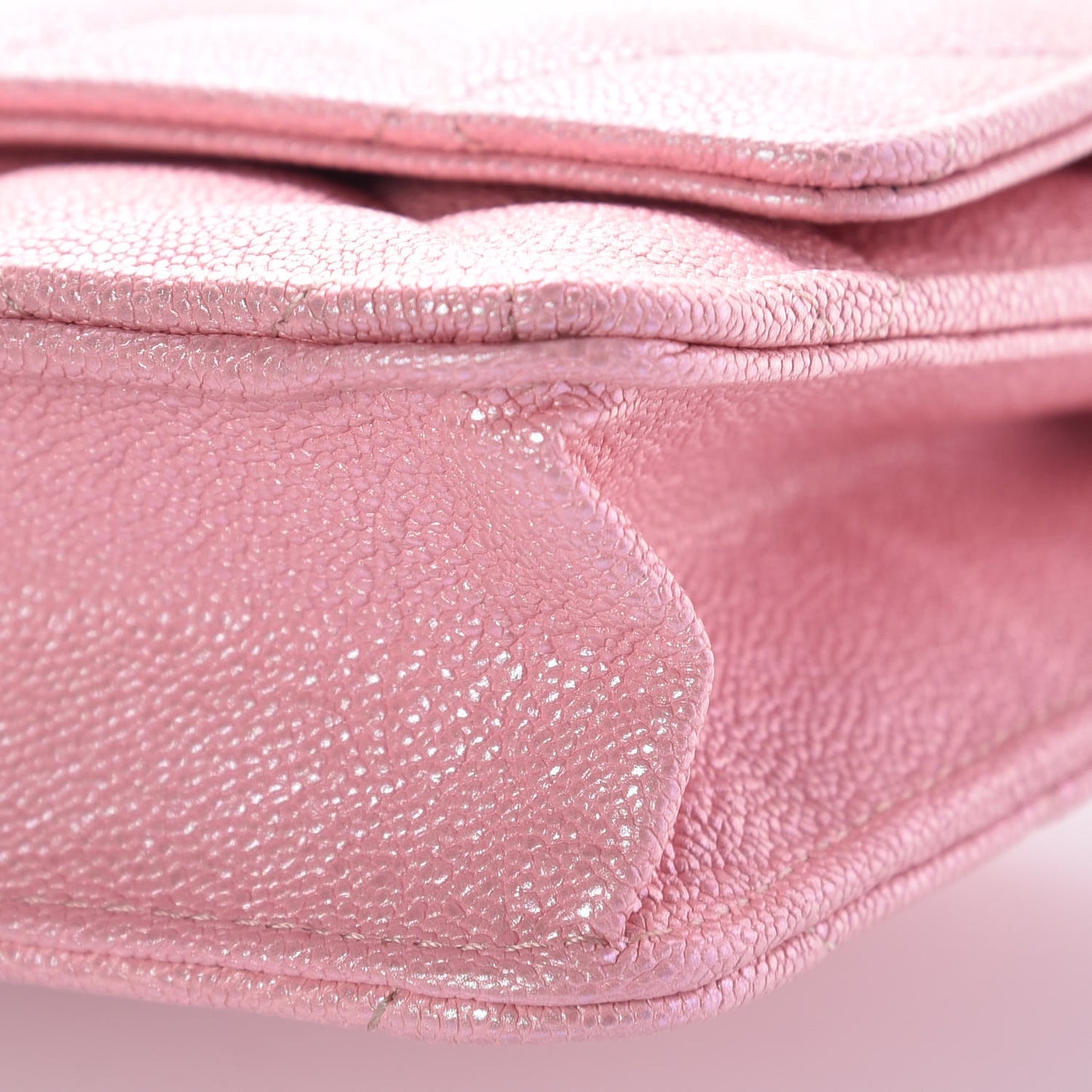 Iridescent Caviar Quilted Wallet on Chain WOC Rose Pink
