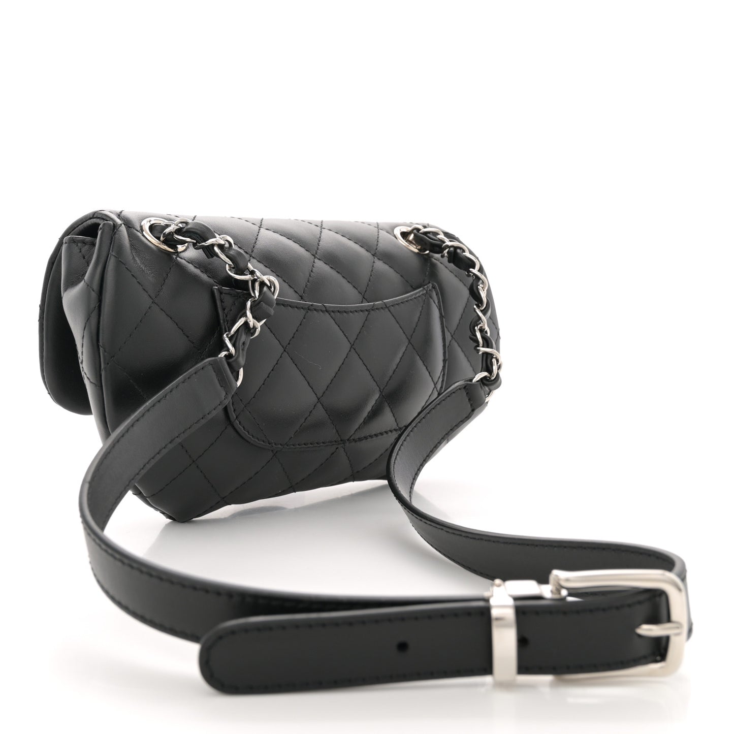 Calfskin Quilted CC Uniform Flap Belt Bag Black