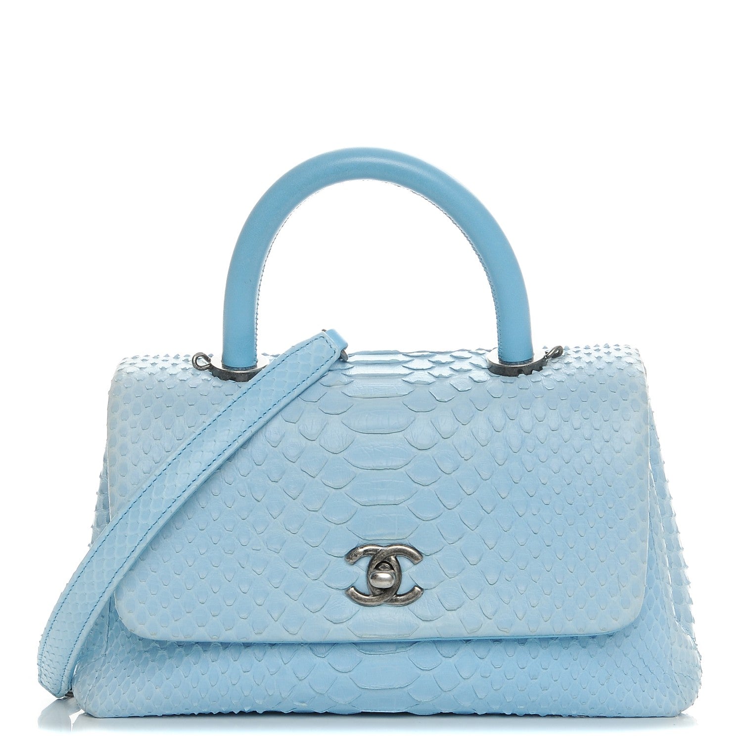 Chanel Python Coco Handle Flap Light Blue 1 of 7