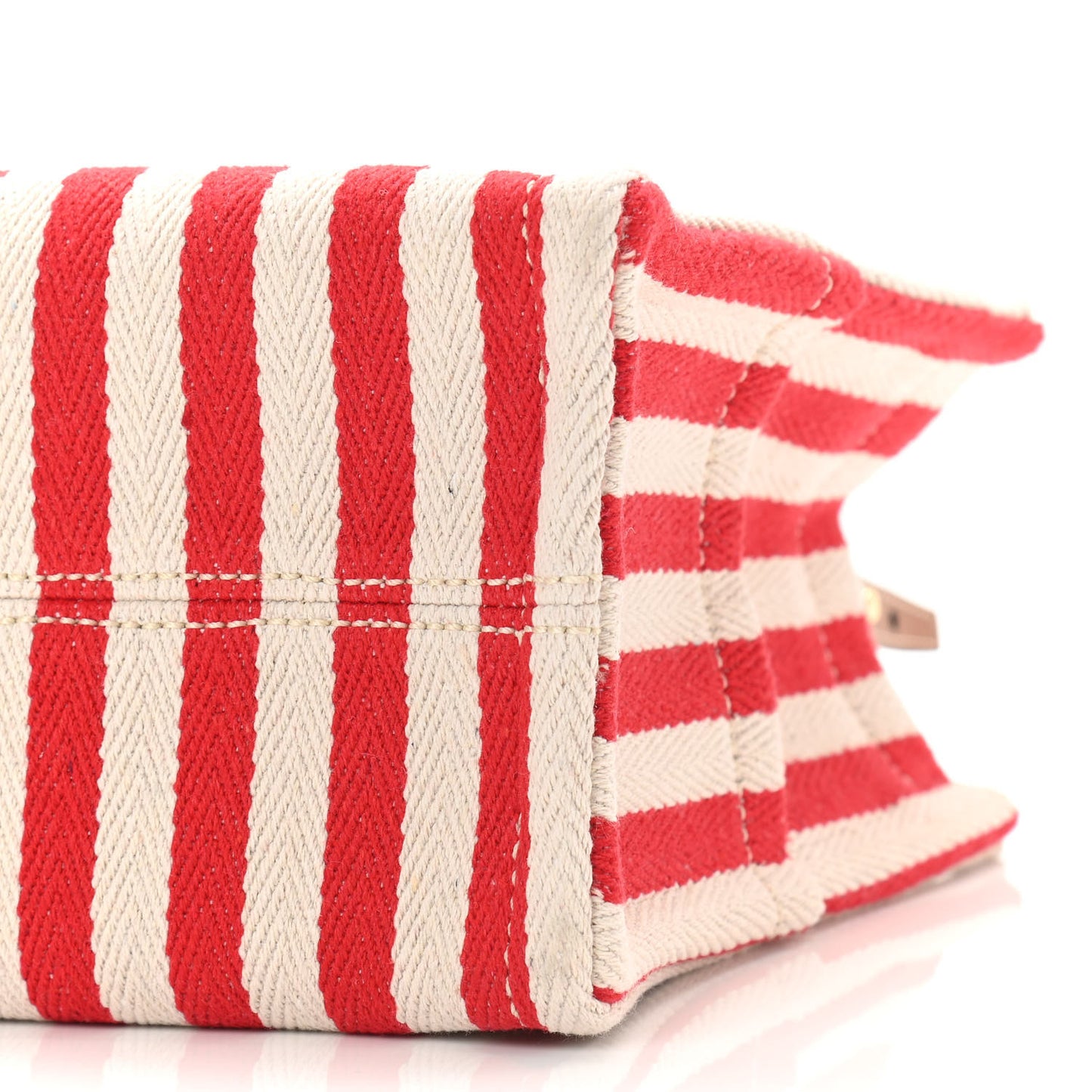 Canvas Calfskin Striped Triomphe Small Cabas Thais Natural Red
