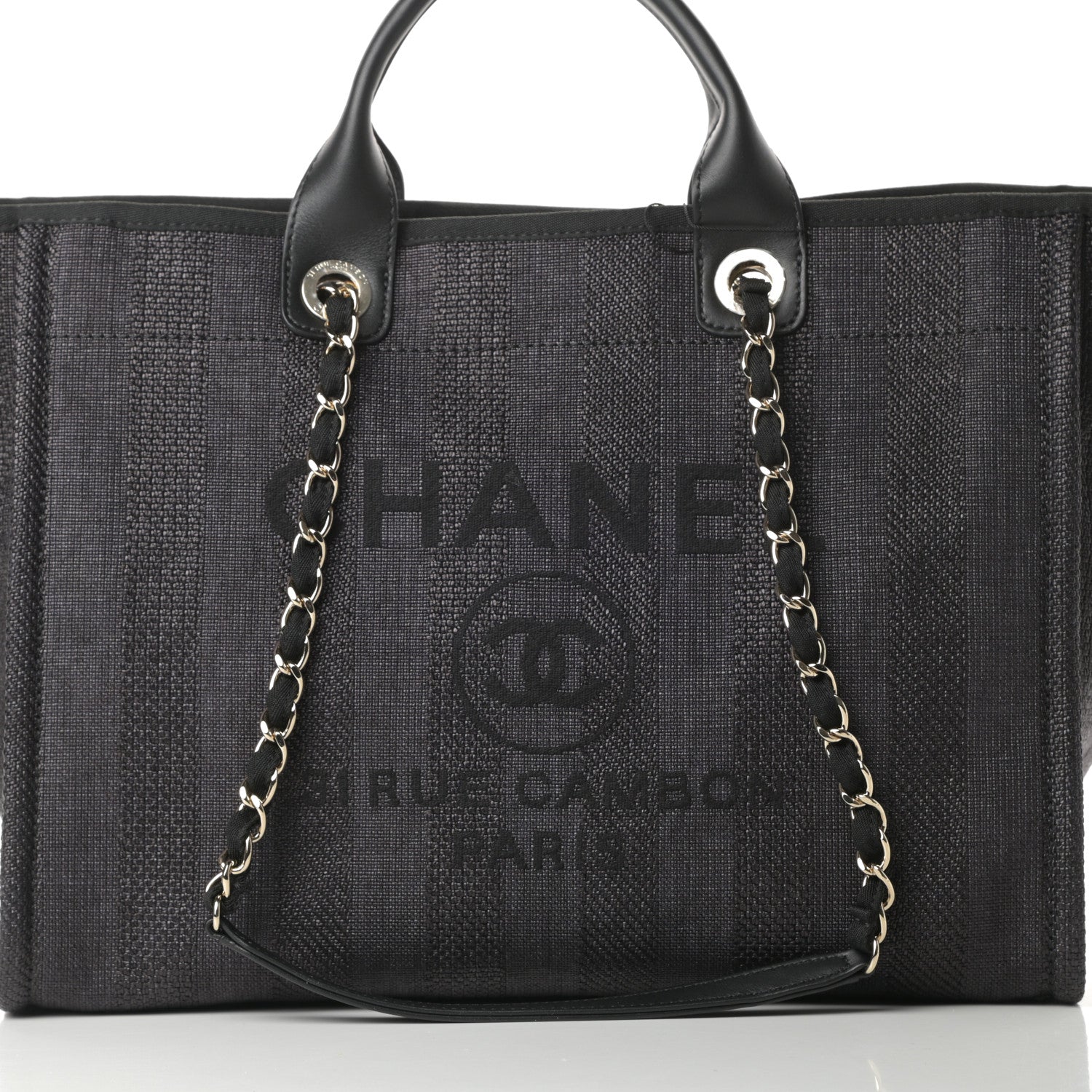 Chanel Mixed Fibers Calfskin Striped Medium Deauville Tote Black 8 of 10