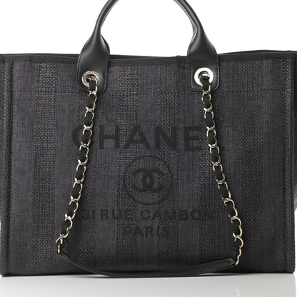 Chanel Mixed Fibers Calfskin Striped Medium Deauville Tote Black 8 of 10