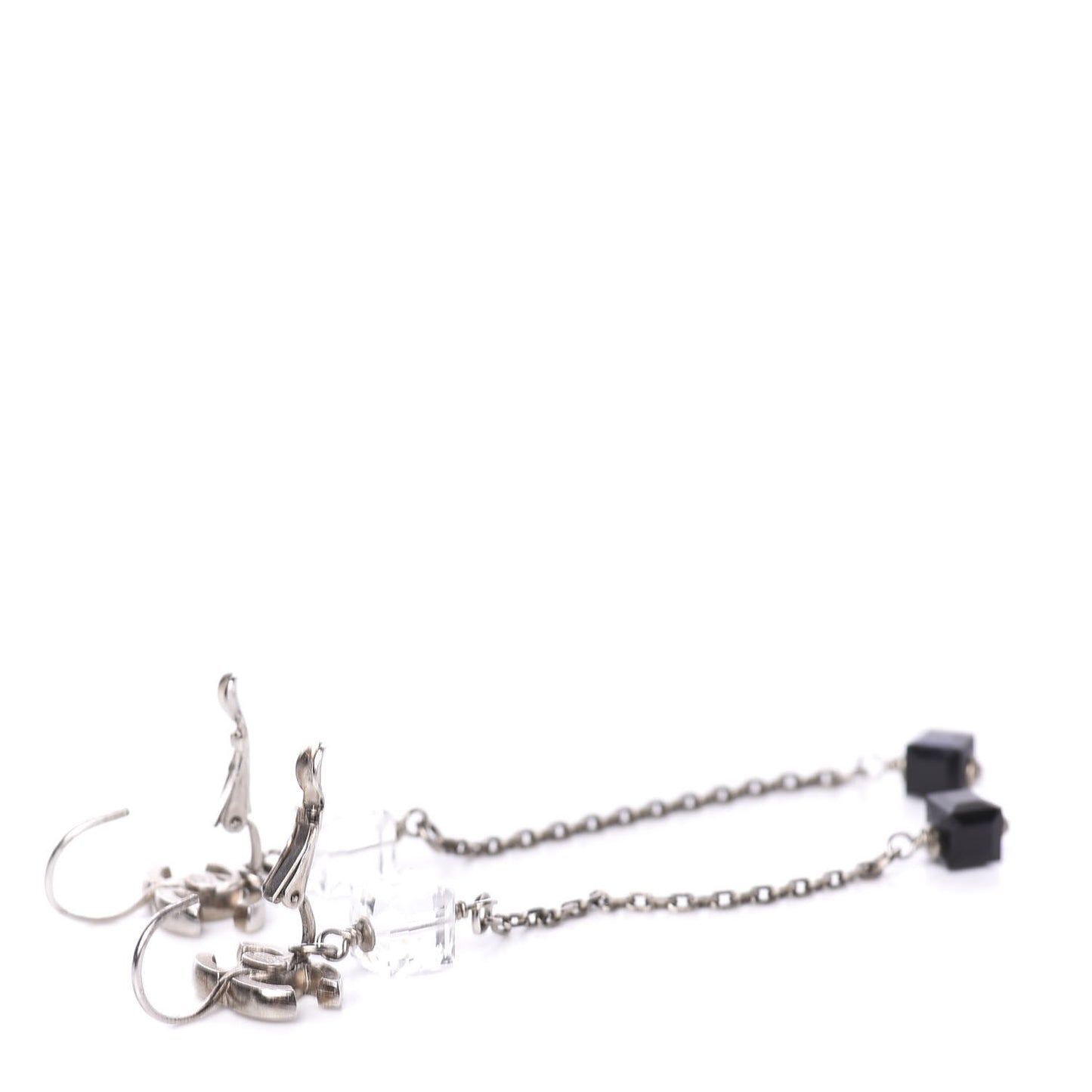 Crystal CC Dangle Earrings Silver Black