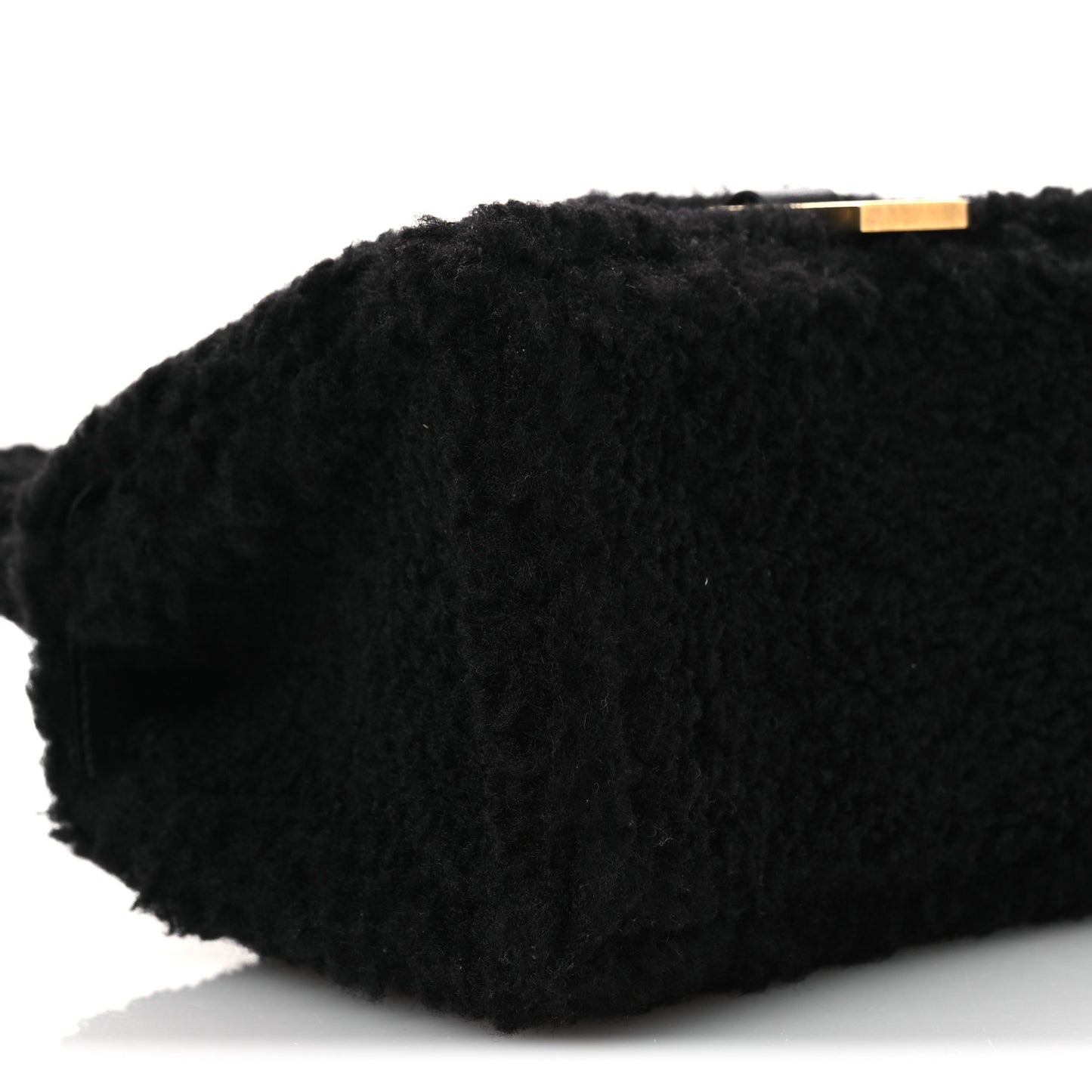 Curly Faux Shearling Small Hourglass Top Handle Bag  Black