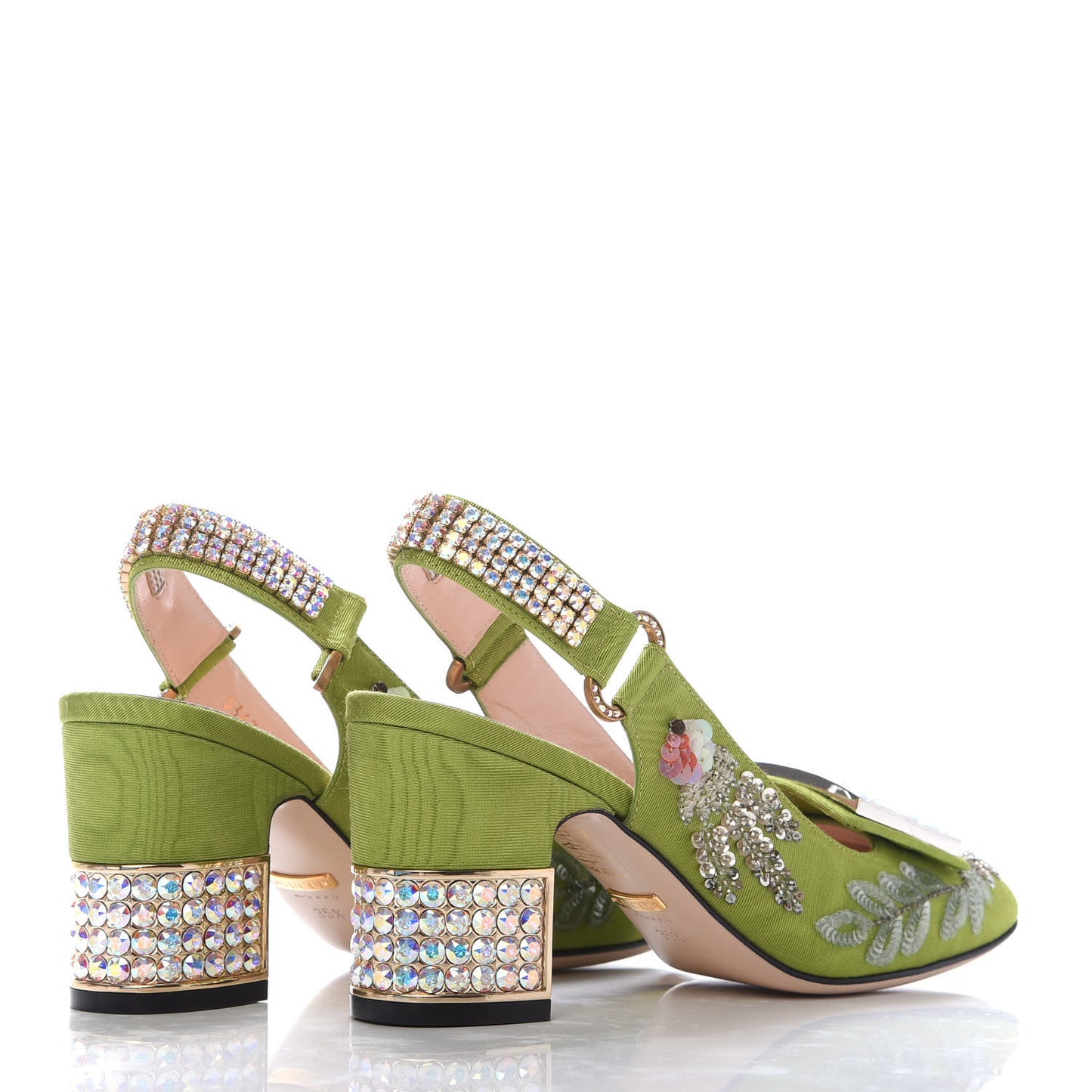 Moire Fabric Eyes Crystal Square G Madelyn Slingbacks 35.5 Lemon Leaf