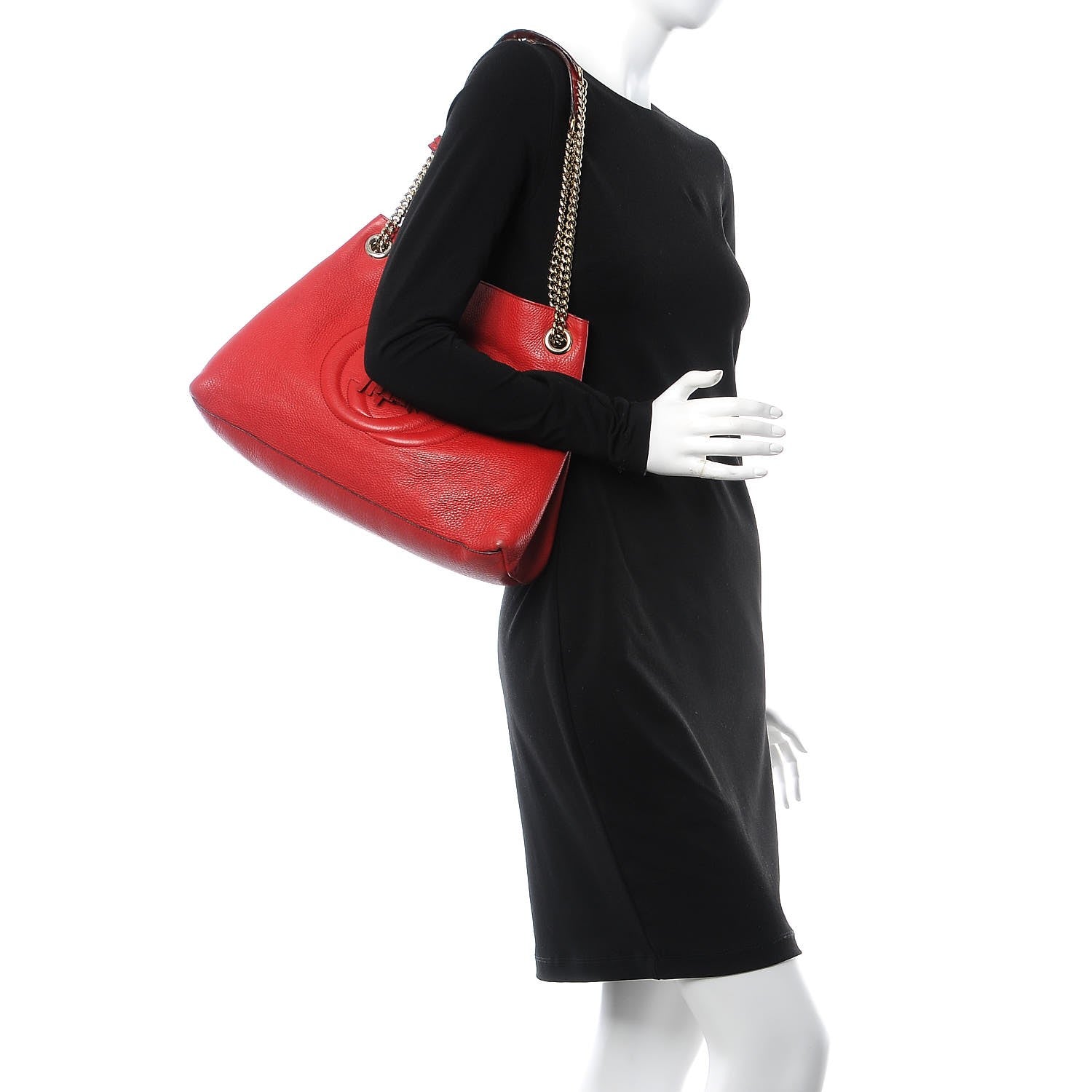 Gucci Pebbled Calfskin Medium Soho Chain Shoulder Bag Tabasco Red 2 of 17