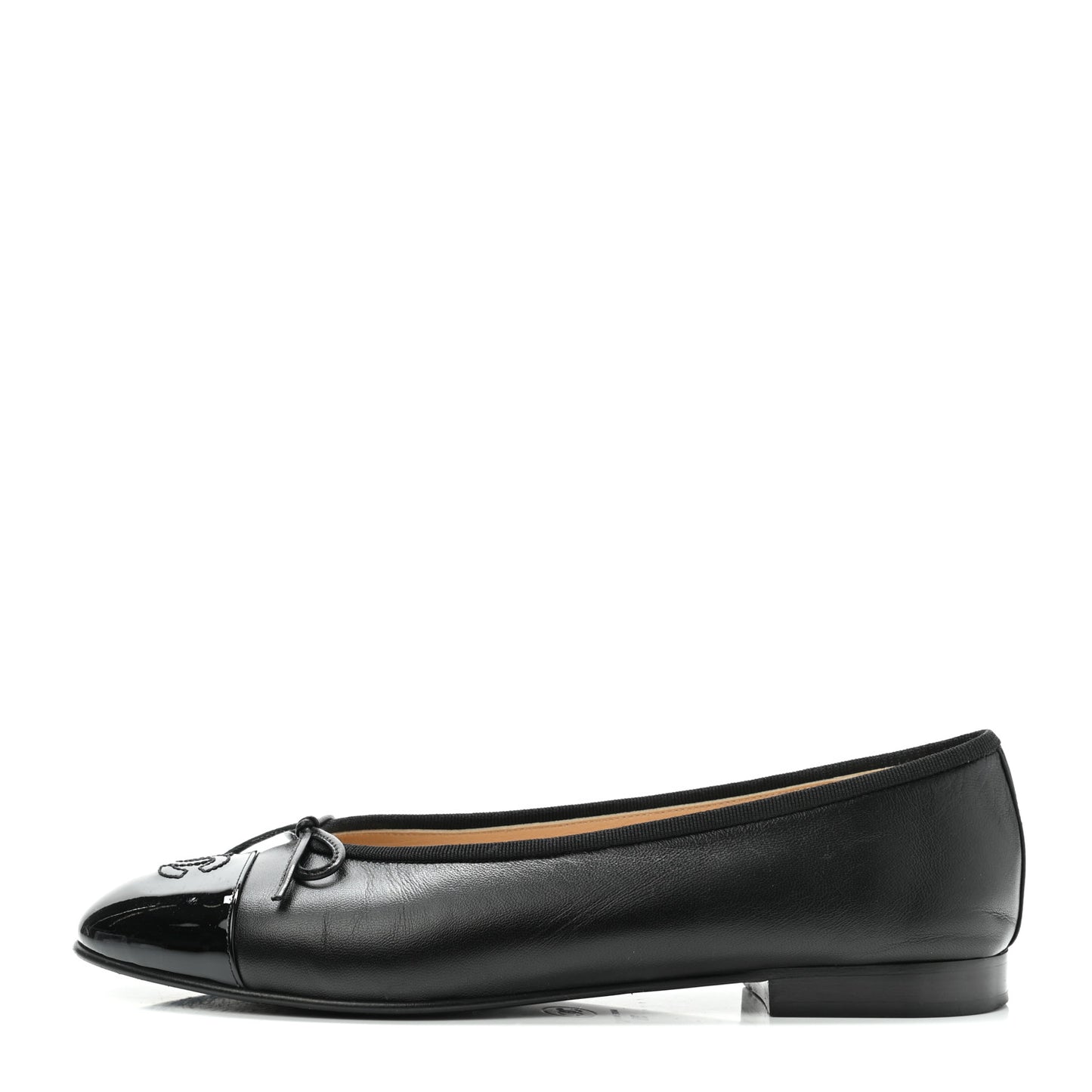 Lambskin Patent Cap Toe Ballerina Flats 39 Black