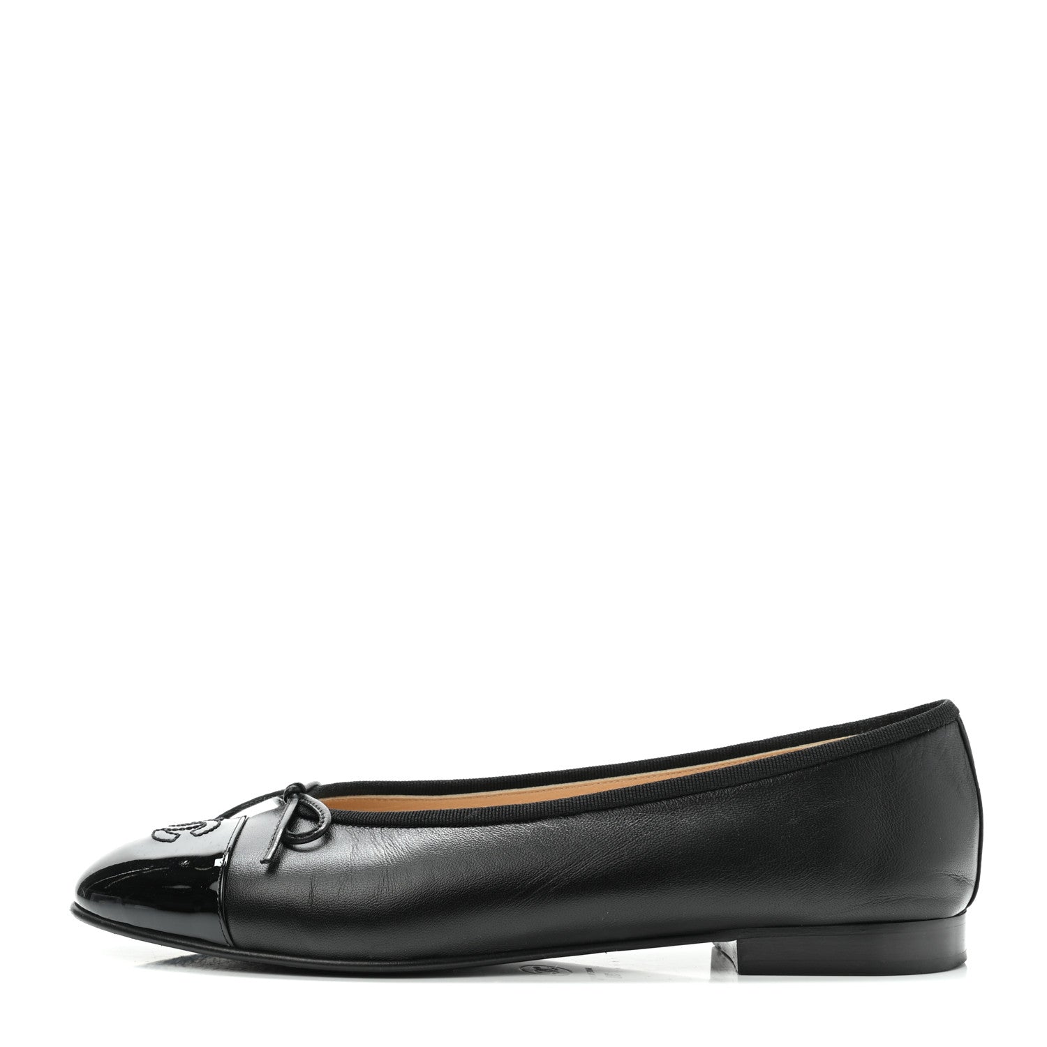 Chanel Lambskin Patent Cap Toe Ballerina Flats 39 Black 1 of 13