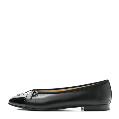 Chanel Lambskin Patent Cap Toe Ballerina Flats 39 Black 1 of 13