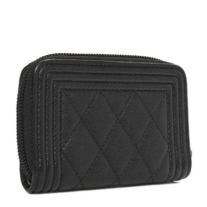 Chanel Grained Calfskin Quilted Boy Zip Around Coin Purse Wallet Black 3 of 8