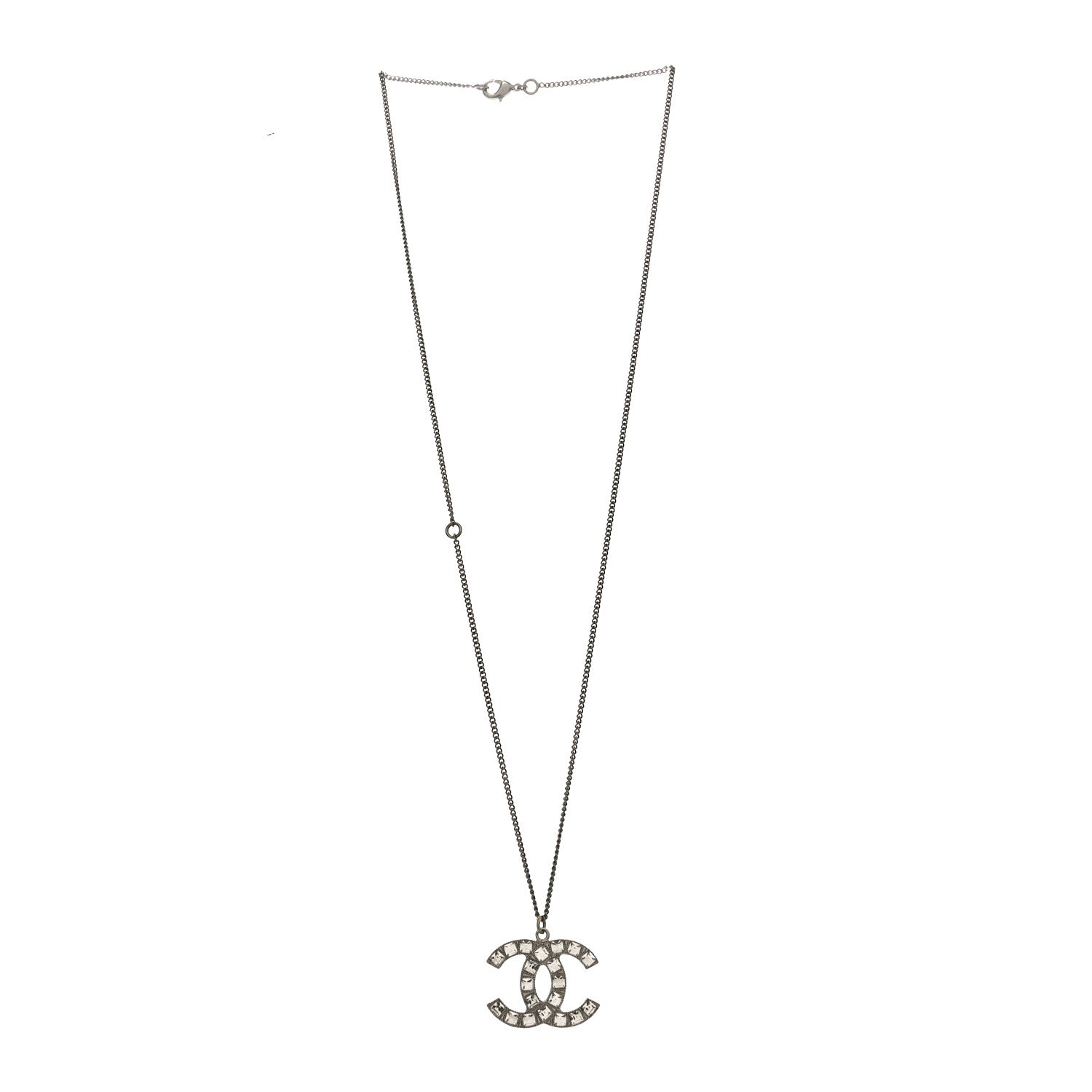Chanel Baguette Crystal CC Necklace Silver 3 of 4