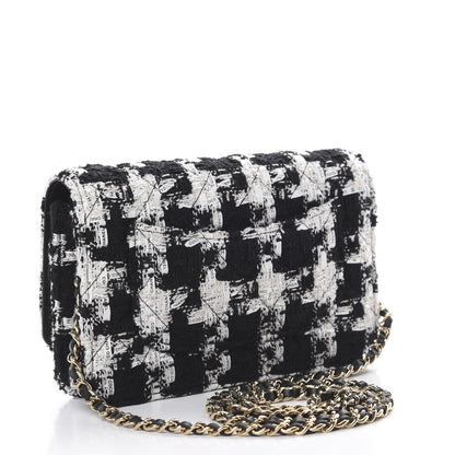 Chanel Tweed Quilted Wallet On Chain WOC Black Ecru White 2 of 12