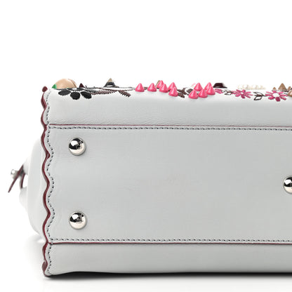 Fendi Vitello Seta Shiny Nappa Pearl Scalloped Studded Floral Embroidered Medium Peekaboo Iconic Satchel Grigio Perla Multicolor 6 of 11