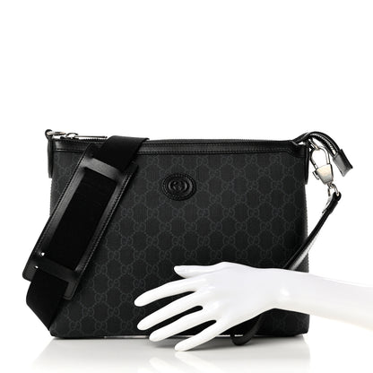 Gucci GG Supreme Monogram Azalea Calfskin Retro Interlocking G Wristlet Messenger Bag Black 2 of 6
