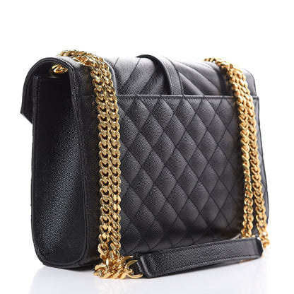 Saint Laurent Grain De Poudre Textured Mixed Matelasse Triquilt Medium Monogram Satchel Black 3 of 9