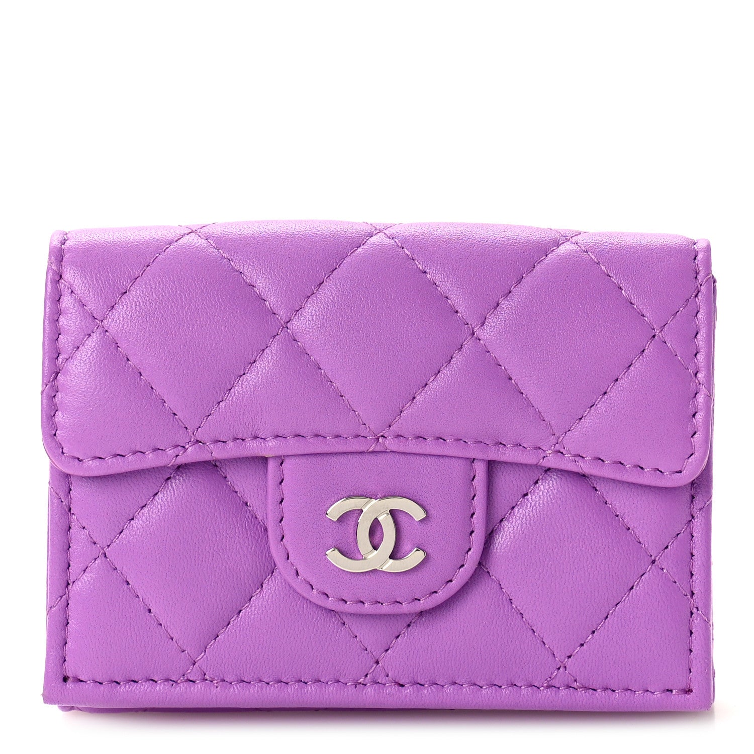Chanel Lambskin Quilted Double Flap Wallet Purple 1 of 9