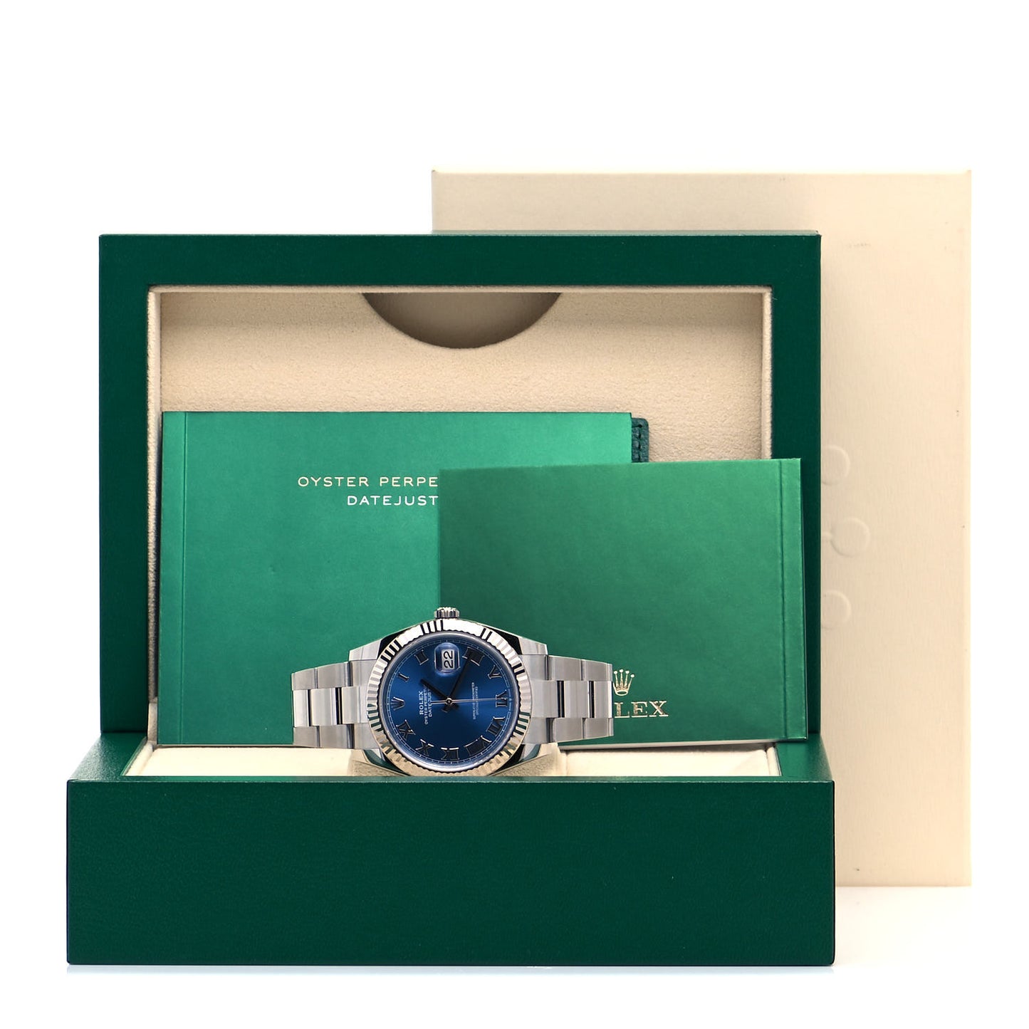 Stainless Steel 18K White Gold 41mm Oyster Perpetual Datejust Watch Azzurro Blue Roman 126334