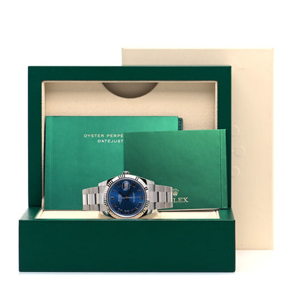 Rolex Stainless Steel 18K White Gold 41mm Oyster Perpetual Datejust Watch Azzurro Blue Roman 126334 5 of 5