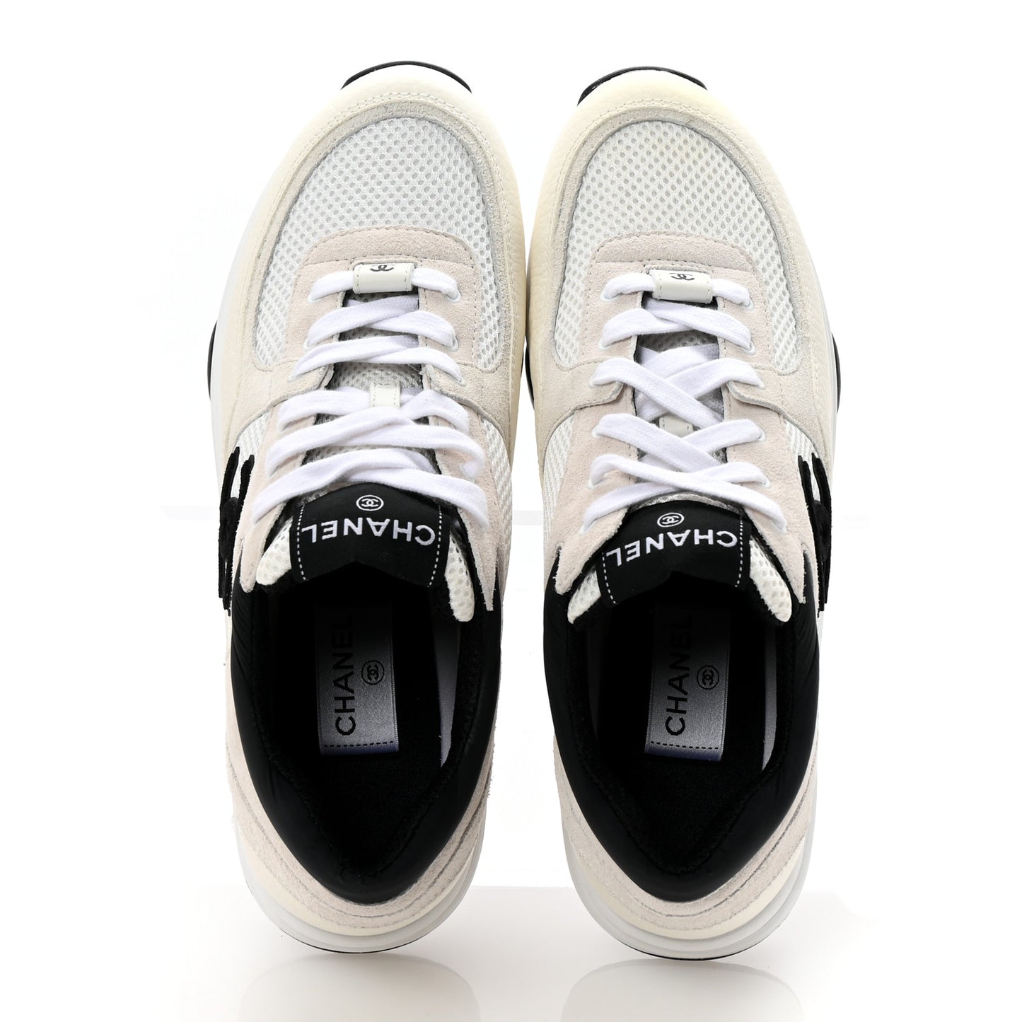 Mesh Suede Calfskin Grained Calfskin Womens CC Sneakers 41 White Black