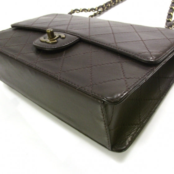 Lambskin Medium Flap Dark Brown