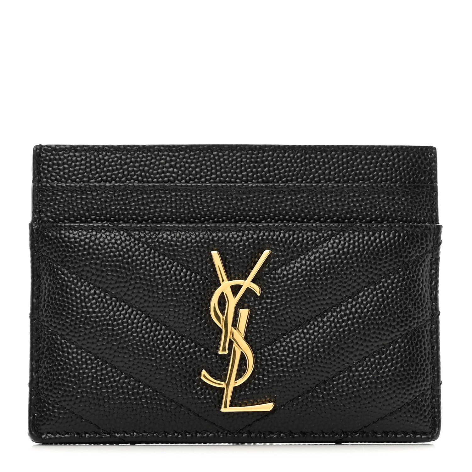 Saint Laurent Grain De Poudre Matelasse Chevron Monogram Credit Card Case Black 1 of 9
