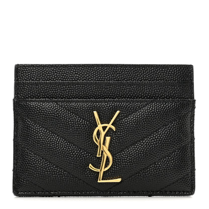 Saint Laurent Grain De Poudre Matelasse Chevron Monogram Credit Card Case Black 1 of 9