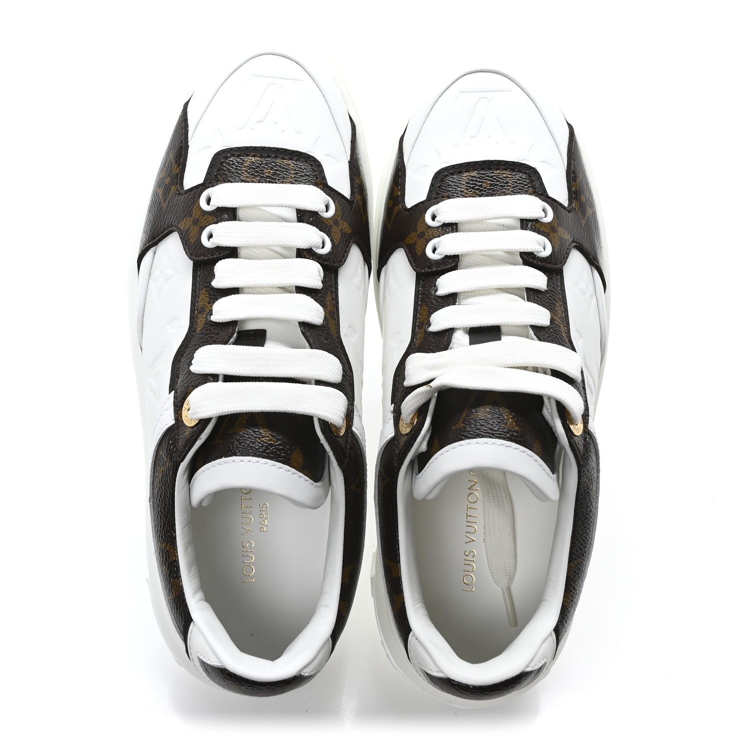 Louis Vuitton Monogram Embossed Calfskin Time Out Sneakers 38 White 2 of 9