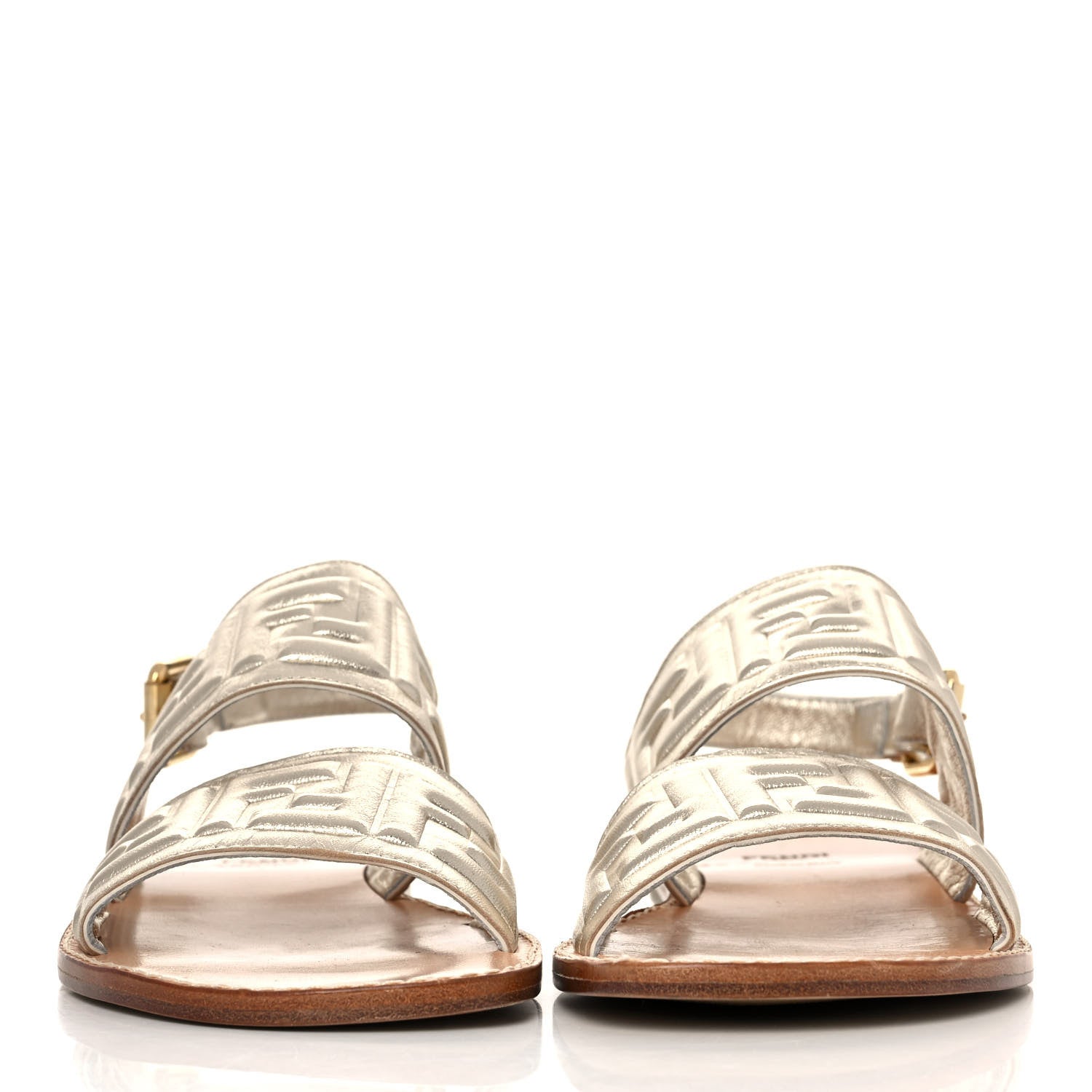 Fendi Metallic Nappa FF Embossed Slingback Slide Sandals 36 Gold 2 of 10