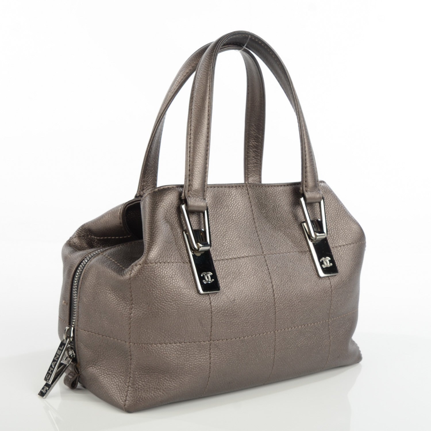 Chanel Metallic Caviar Square Stitched Medium Tote Dark Grey 3 of 7