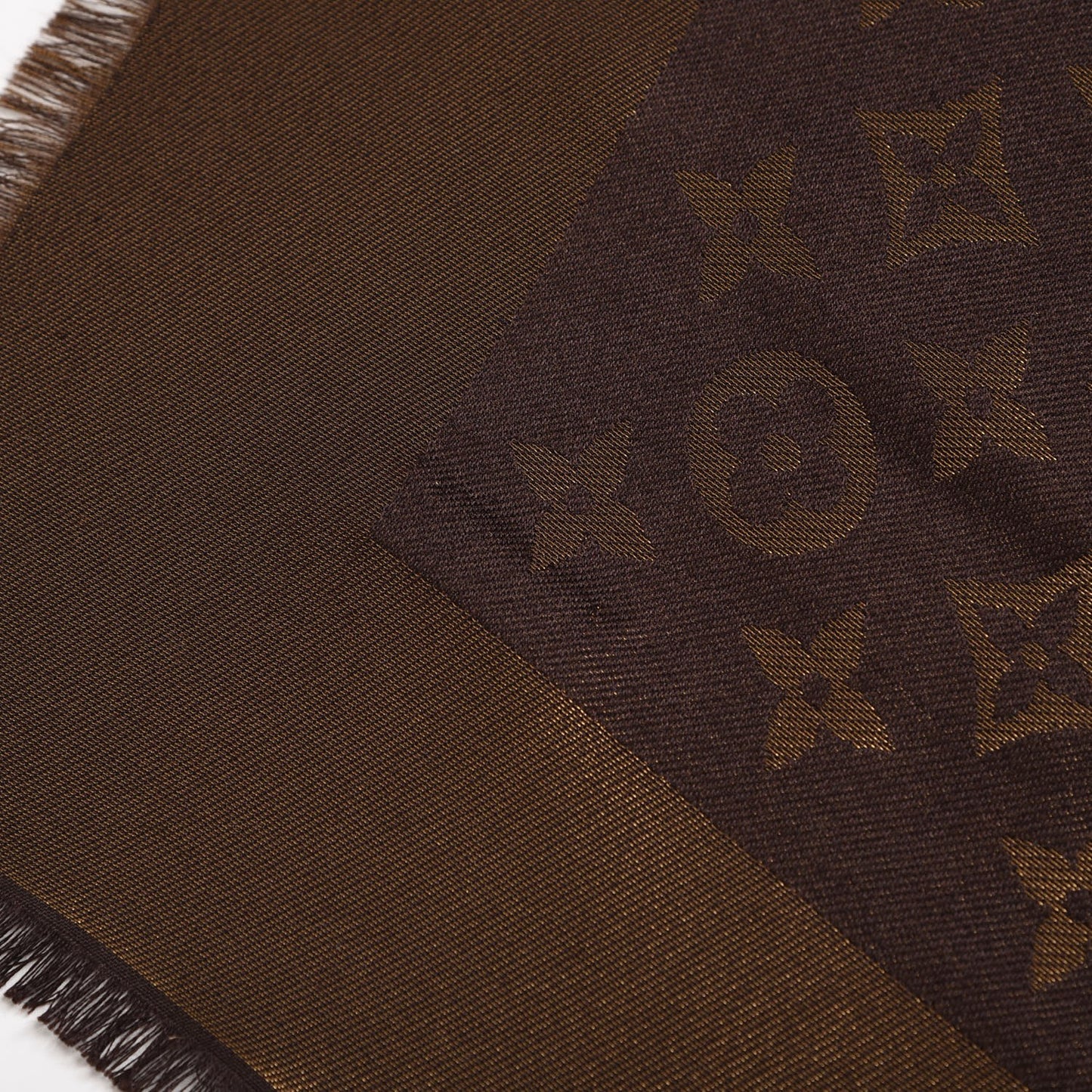 Silk Wool Monogram Shine Shawl Brown
