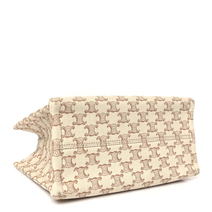 Celine Canvas Calfskin Triomphe Print Small Cabas Thais White 4 of 9