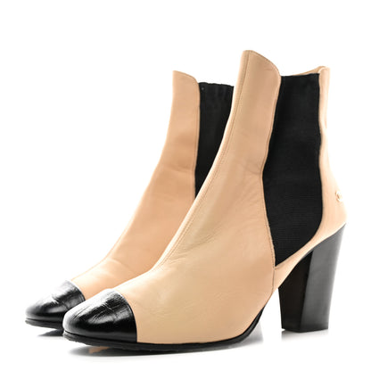 Chanel Lambskin Cap Toe Boots 37 Beige Black 3 of 11