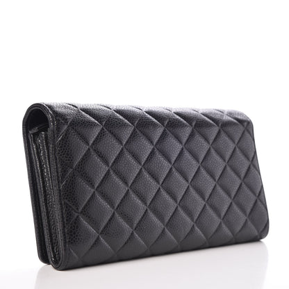Chanel Caviar Quilted Diamond CC Large Gusset Flap Wallet Black 3 of 8