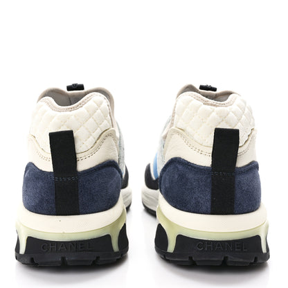Chanel Fabric Suede Calfskin Mesh Womens CC Sneakers 39.5 Black Blue Ivory 5 of 10