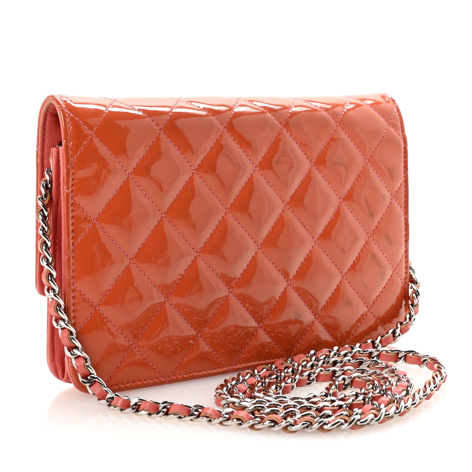 Chanel Patent Quilted Brilliant Wallet On Chain WOC Coral 3 of 12