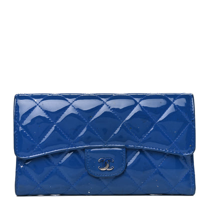 Chanel Patent Calfskin Quilted Large Flap Wallet Blue 1 of 10