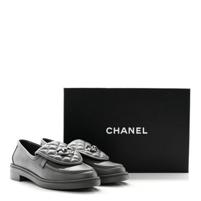 Chanel Lambskin Quilted CC Turnlock Loafers 38.5 Dark Grey 9 of 9